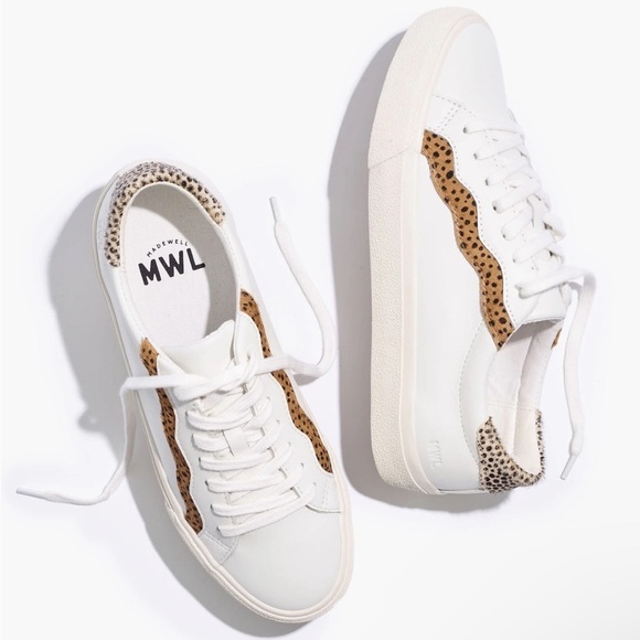Madewell Shoes - Women’s Madewell Sidewalk Low-Top Calf Hair Animal Print Leather Sneakers Size 8